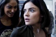 A smiling monster approaches Olivia Barron (Lucy Hale) in Truth or Dare (2018).