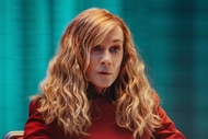Holly Hunter looking worried on Star Trek: Starfleet Academy.