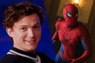 Split: Tom Holland during interview, next to image of Spider-Man from Brand New Day.