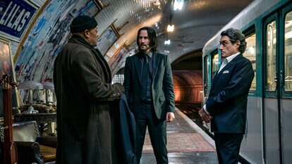 Laurence Fishburne, Keanu Reeves, and Ian McShane in John Wick 4.