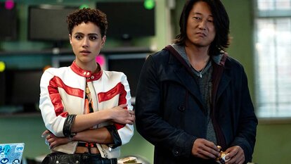(from left) Ramsey (Nathalie Emmanuel) and Han (Sung Kang) in Fast X (2023)