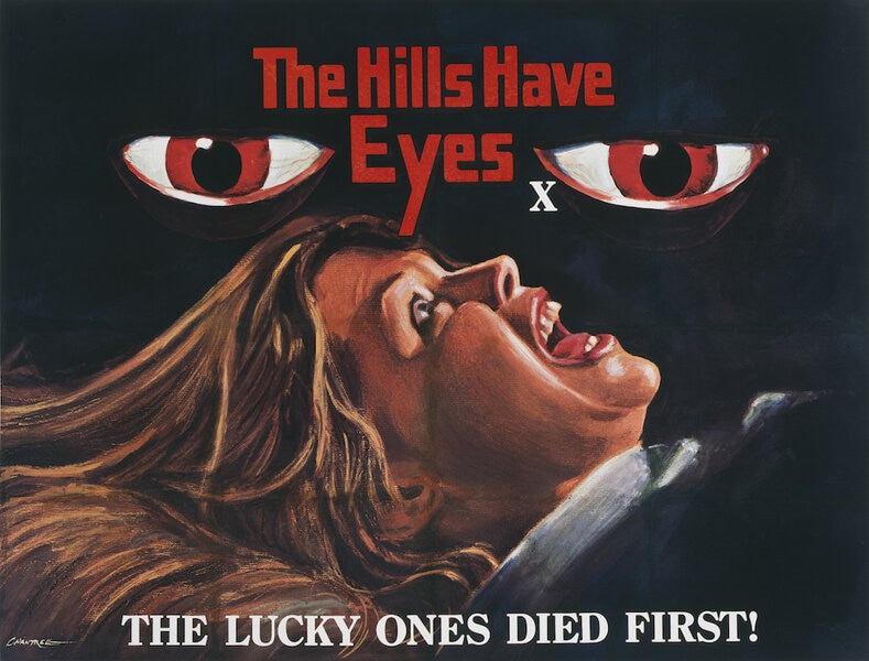 A poster for Wes Craven's 1977 horror film 'The Hills Have Eyes' starring Suze Lanier-Bramlett.