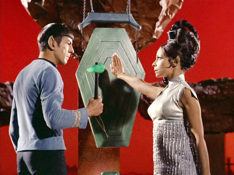 Leonard Nimoy as Mr. Spock and Arlene Martel as T'Pring, in the STAR TREK episode, "Amok Time."