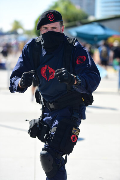 A cosplayer dresses as a cobra trooper on Day 2 of SDCC 2023