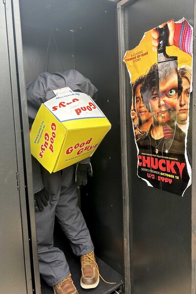 A Chucky doll in a locker during SDCC 2023