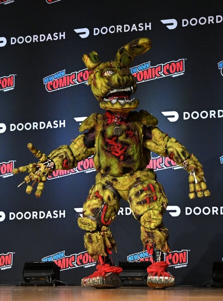 A cosplayer dressed as Springtrap from Five Nights At Freddies 3 poses during Cosplay Central Crown Championship Qualifier at New York Comic Con 2023 - Day 3 at Javits Center.