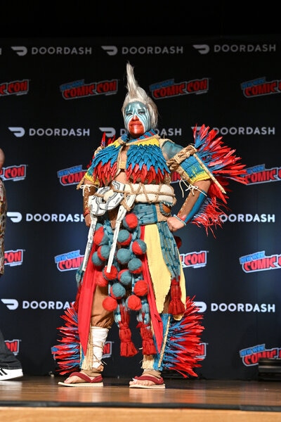 A cosplayer dressed as Deckka poses during Cosplay Central Crown Championship Qualifier at New York Comic Con 2023 - Day 3 at Javits Center.