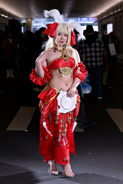 A cosplayer posing as a Viera from Final Fantasy XIV attends New York Comic Con 2023 - Day 4 at Javits Center.