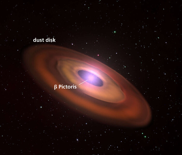 Artwork showing the star Beta Pictoris and its dust disk. Credit: GRAVITY Collaboration / Axel M. Quetz, MPIA Graphics Department