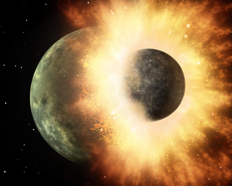 Artist's depiction of two planets colliding. Credit: NASA/JPL-Caltech 