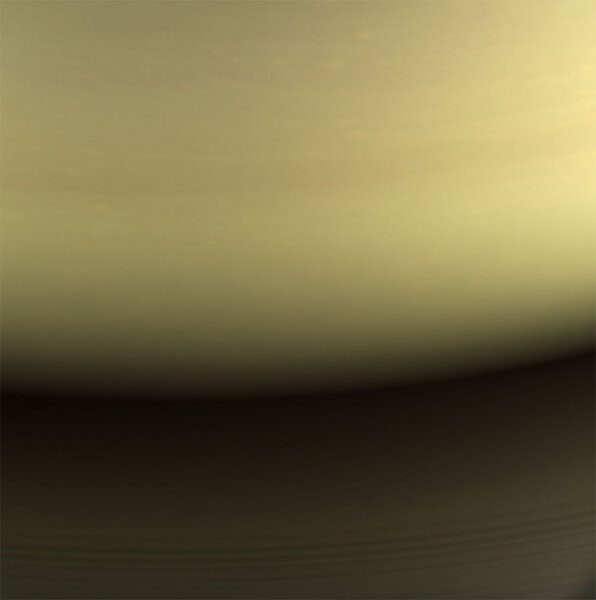 A “natural color” image created using red, green, and blue filters shows the area of Saturn where Cassini would burn up. These were the last few images Cassini took in the mission. Credit: NASA/JPL-Caltech/Space Science Institute