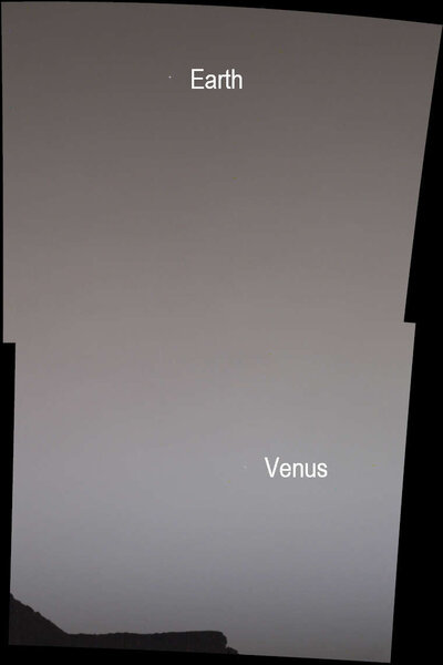 The same view from the Curiosity rover on Mars, noting Earth (top) and Venus (bottom). Credit: NASA/JPL-Caltech/MSSS/SSI