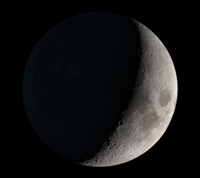 The Moon will be a waxing crescent, 30% full, just before midnight, Dec. 31, 2019. Credit: NASA's Scientific Visualization Studio