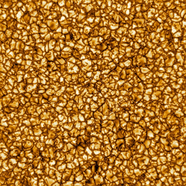 A wide-angle view of the solar surface from the Daniel K. Inouye Solar Telescope is the highest-resolution image of the Sun ever taken, showing details as small as 30 km wide. Seen here are granules, the tops of giant convection cells. Credit: NSO/NSF/AUR