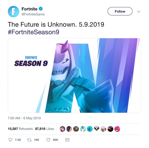 Fortnite Season 9 tease on Twitter