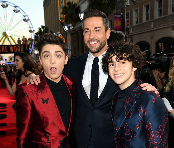 Asher Angel, Zachary Levi, and Jack Dylan Grazer on the Shazam! red carpet