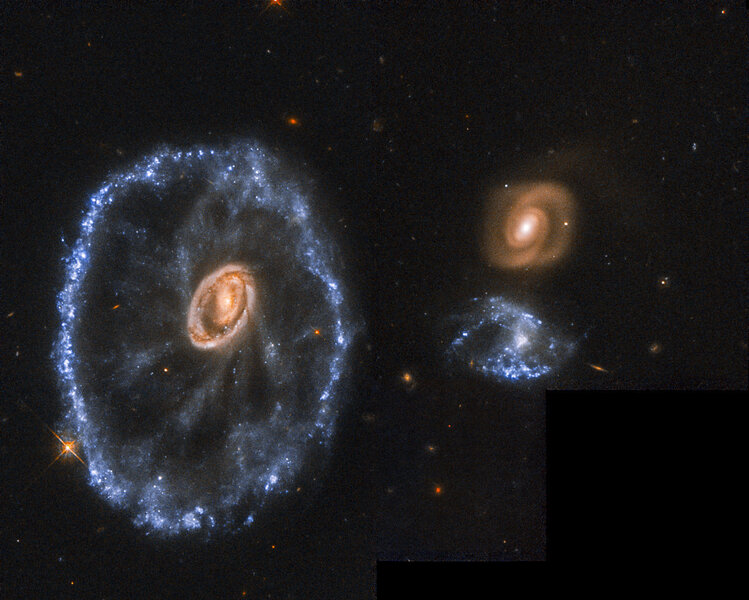 The Cartwheel Galaxy, a relatively close by ring galaxy 500 million light years away. Credit: NASA/ESA/Hubble Borne, processed by Judy Schmidt