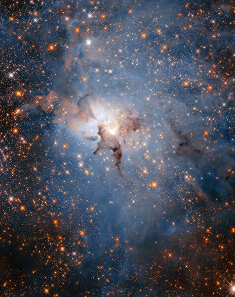 In the infrared, light from more distant background stars can poke through the Lagoon Nebula, which can barely be seen as wisps of dust in this Hubble Space Telescope image. Credit: NASA, ESA, STScI