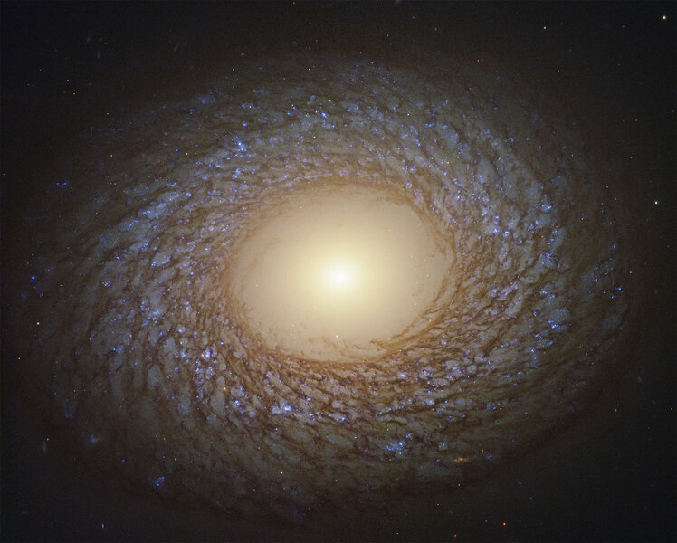 NGC 2775, a flocculent spiral galaxy with a weird middle. Credit: NASA/ESA/Hubble Space Telescope/Janice Lee, processed by Judy Schmidt