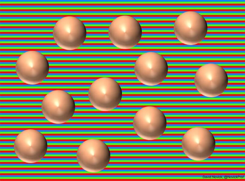 The same illusion but without the stripes shows that the balls are all the same. Credit: David Novick, used with permission
