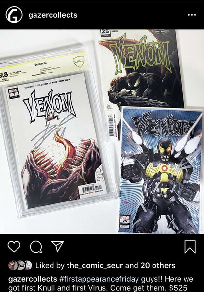 Venom is one of the hottest books in comics right now. Instagram users like @gazercollects use the bigger keys to draw bidders for their auctions. [Credit: Instagram]