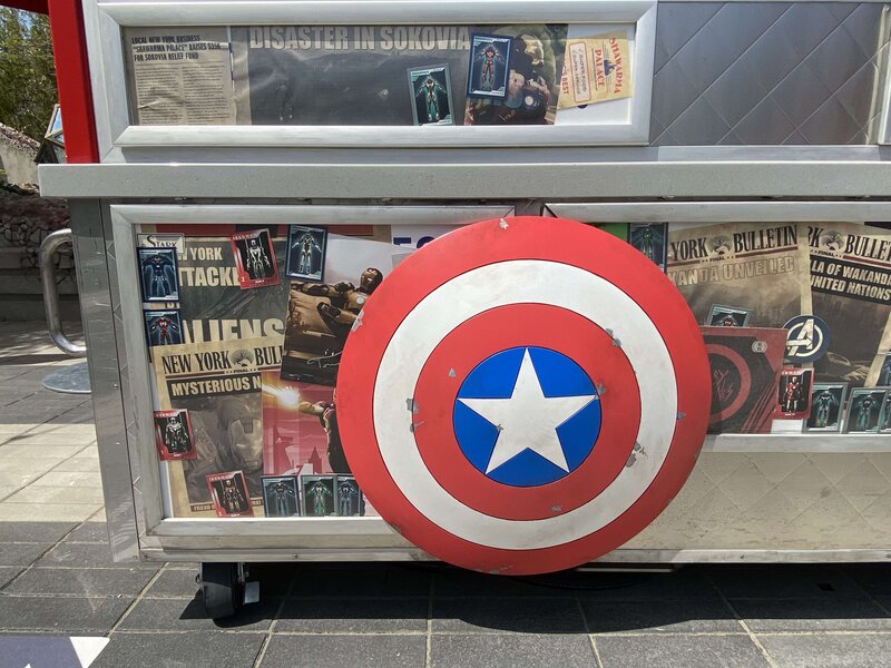 Avengers Campus food cart memorabilia