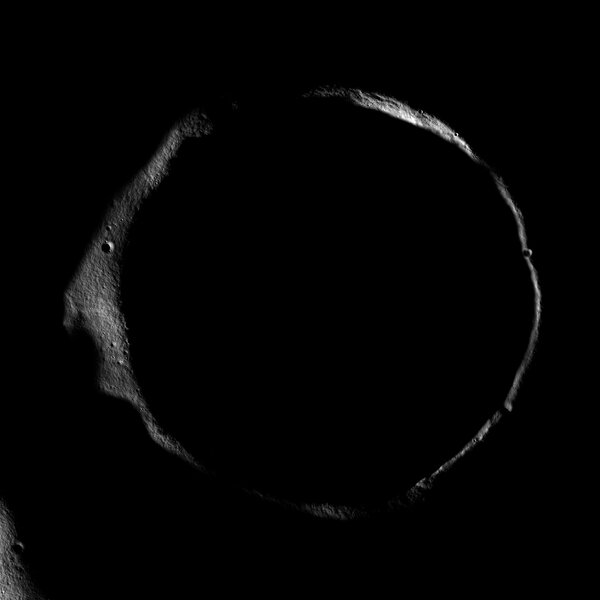 Erlanger crater, near the Moon's north pole, with just its rim lit by low sunlight. Credit: NASA/GSFC/Arizona State University