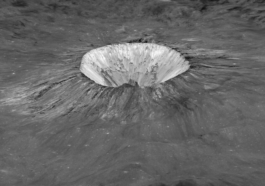 Pierazzo crater, an impact side on the lunar far side, just over the edge of the Moon as seen from Earth. Credit: NASA/GSFC/Arizona State University