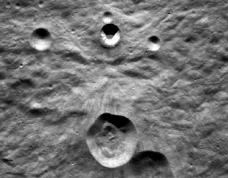 Pierazzo crater (top) and Lentz C (bottom), from the wonderful LROC Quickmap tool. Credit: NASA/GSFC/Arizona State University
