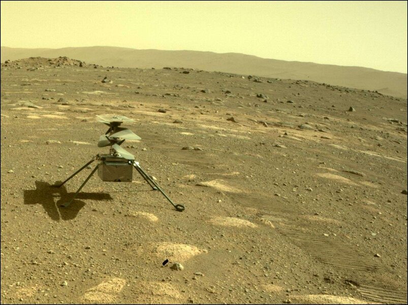 The drone Ingenuity sitting on the surface of Mars on April 4, 2021. Credit: NASA/JPL-Caltech