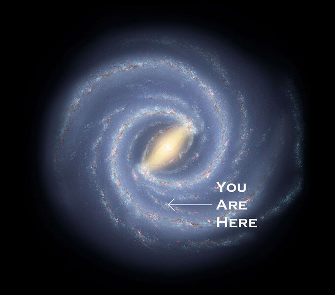 In case you get lost, you’re 25,800 light years (or so) from the Milky Way’s center. Credit: NASA/JPL-Caltech/R. Hurt (SSC/Caltech) & Phil Plait
