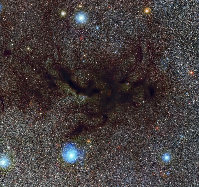 The Pipe Nebula, a complex of cold gas and dust in the Milky Way. Credit: ESO