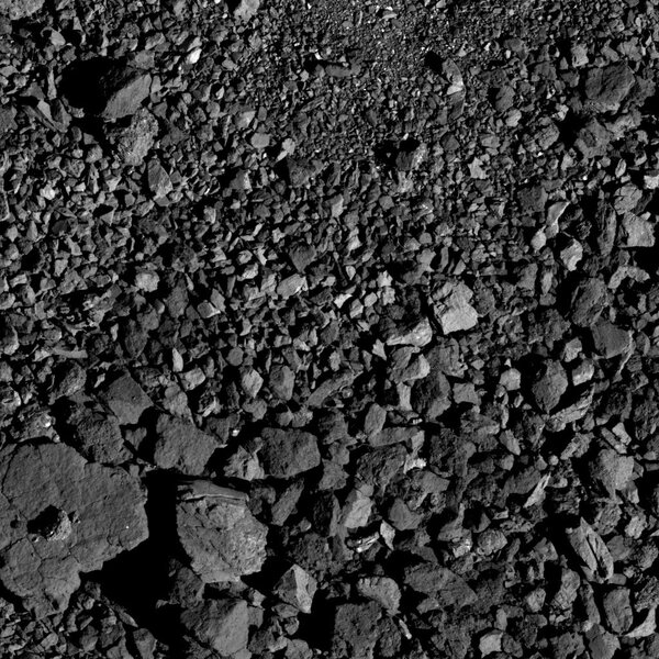 Rocks of different sizes on Bennu appear to be sorted by size, possibly due to an event that shook the surface, sending them rolling downhill. Credit: NASA/Goddard/University of Arizona