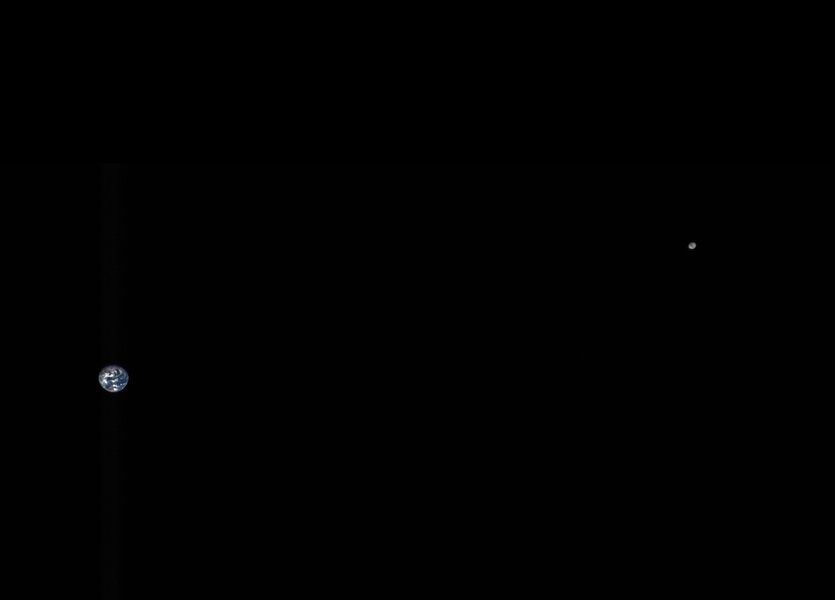 OSIRIS-REx's view of the Earth and moon from over 5 million km away. Credit: NASA/Goddard/University of Arizona