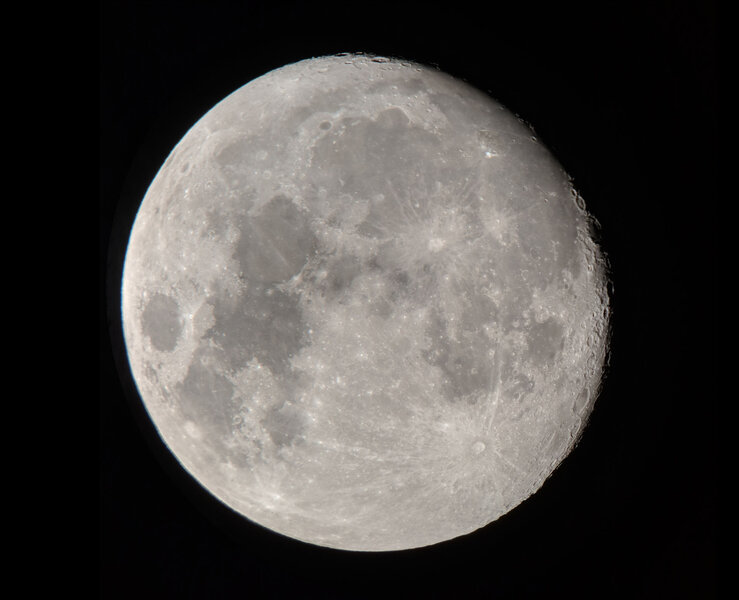 The gibbous Moon, taken on September 22 using a Celestron 8” telescope and my cell phone mounted to the eyepiece. Credit: Phil Plait