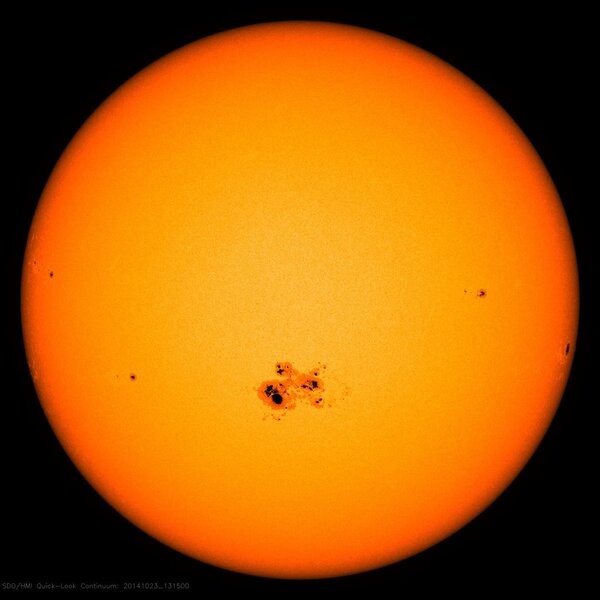 A gigantic sunspot blemished the face of the Sun on 23 October 2014. Credit: NASA/SDO