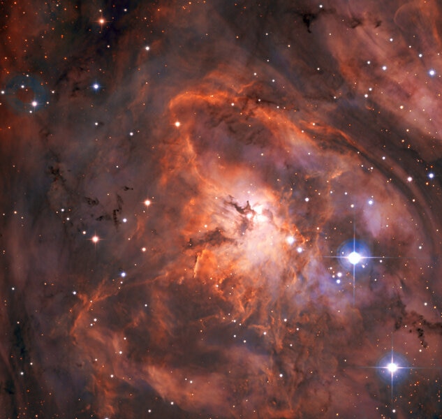Toward the center of the Milky Way is the Lagoon Nebula, busily churning out baby stars. Credit: ESO