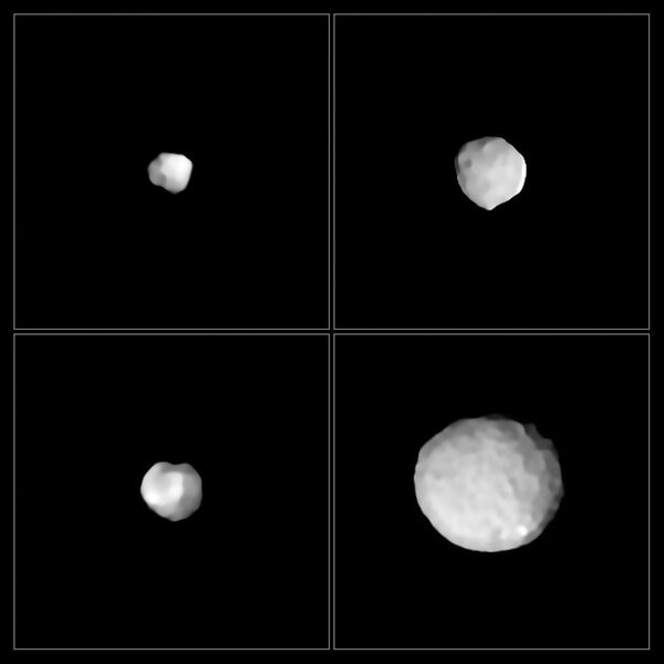 Four asteroids seen by the ZIMPOL camera: (from upper left and going clockwise) 29 Amphitrite, 324 Bamberga, 2 Pallas, and 89 Julia. Credit: ESO/Vernazza et al.