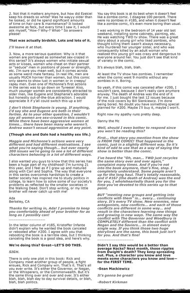 The Walking Dead Issue 187 Letters Page Robert Kirkman