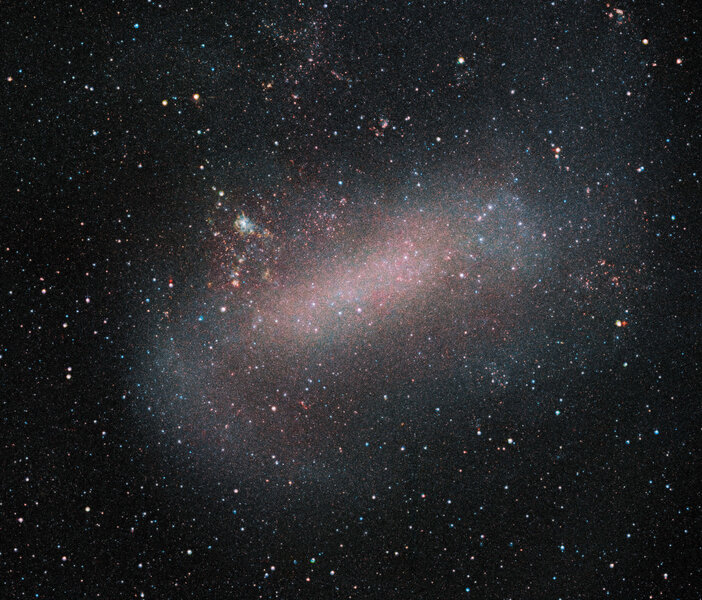The Large Magellanic Cloud, a dwarf galaxy that orbits the Milky Way, seen in infrared colors. Credit: ESO/VMC Survey