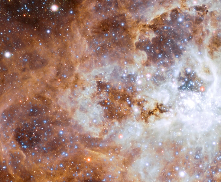 Detail of the Tarantula Nebula showing newly formed massive stars blasting away. Credit: ESO