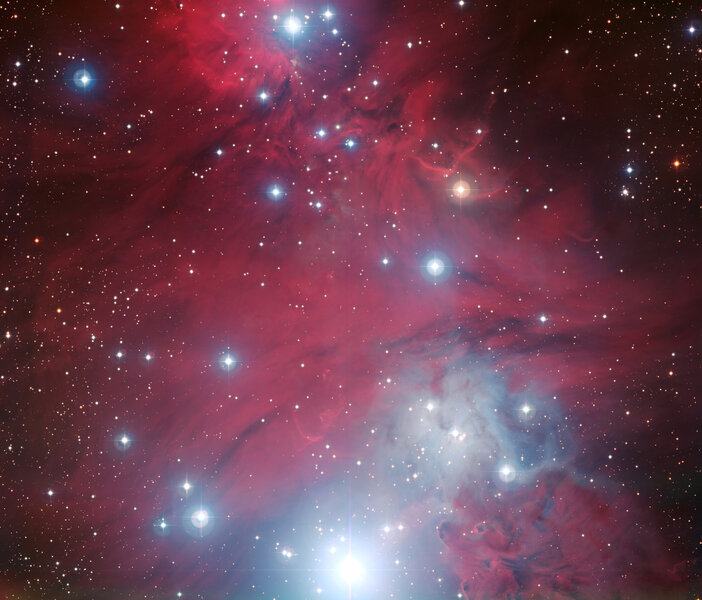 Part of NGC 2264, a cluster of young, hot stars that happens to make an outline of a Christmas tree as seen from Earth. Credit: ESO
