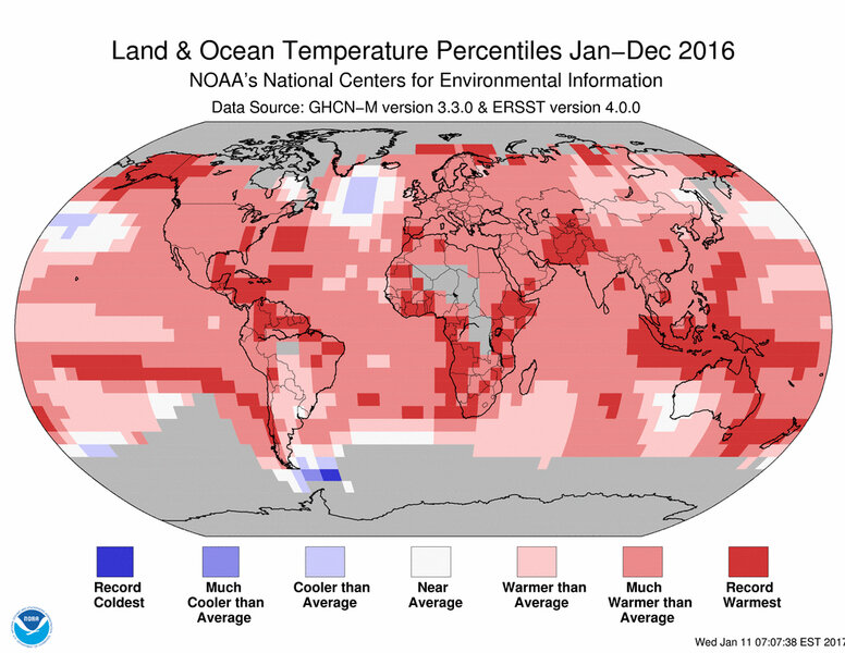 2016 hottest year global map