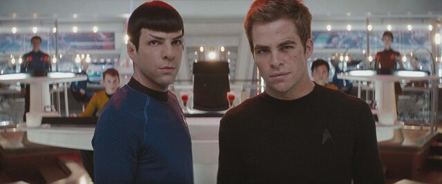 Chris Pine and Zachary Quinto as Kirk and Spock in Star Trek (2009)
