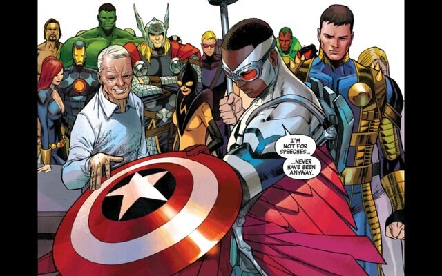 Sam Wilson/Falcon with Captain America shield in Marvel Comics