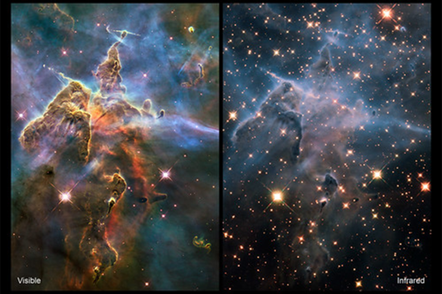 Visible and infrared comparison of nebula