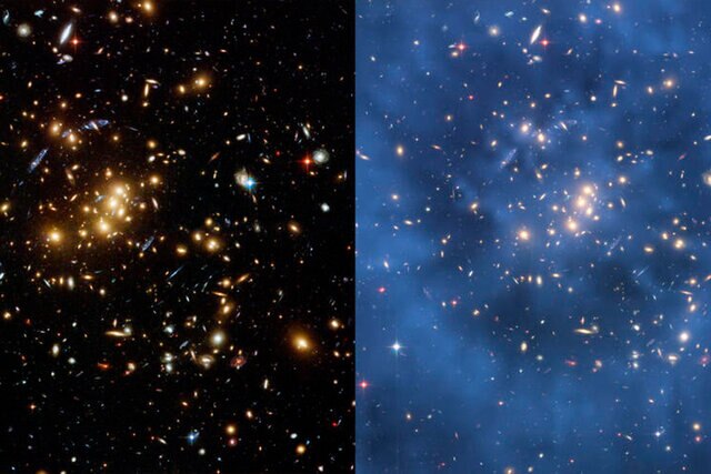 Two views from Hubble of the massive galaxy cluster Cl 0024+17 (ZwCl 0024+1652)