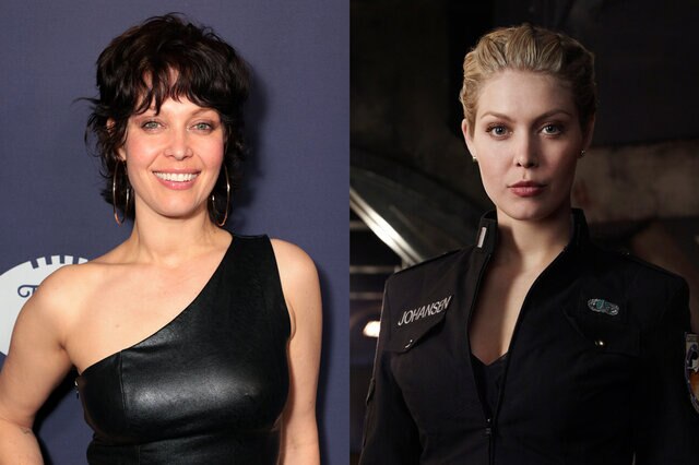 Split image of Alaina Huffman now and on Stargate Universe