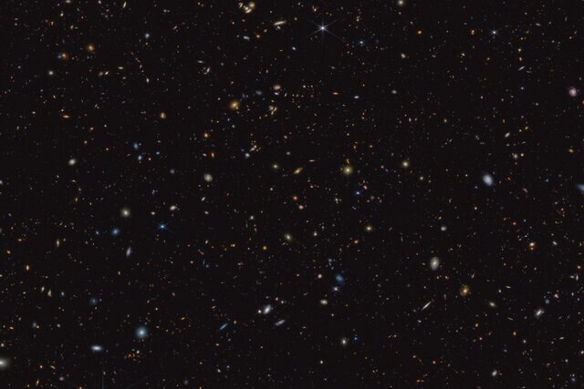 A portion of an area of the sky known as GOODS-South, which shows than 45,000 galaxies here.