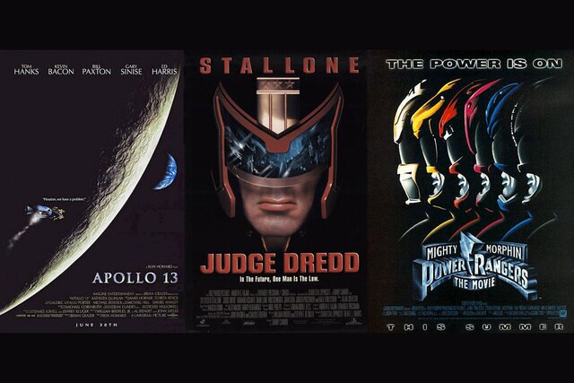 Posters for Apollo 13 (1995); Judge Dredd (1995); Mighty Morphin; Power Rangers (1995)